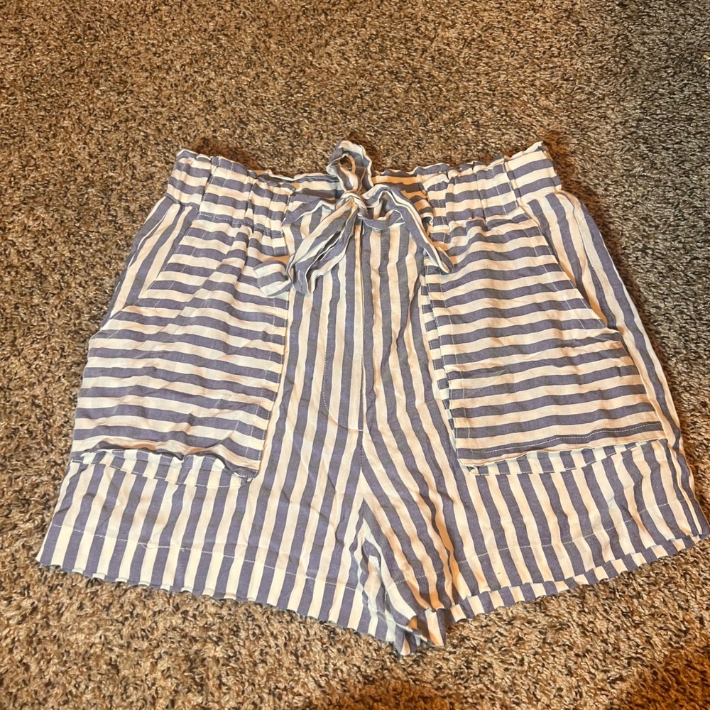 Altar'd State Blue and White Striped Drawstring Shorts